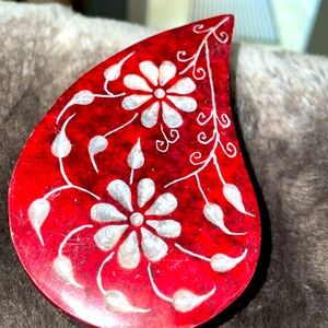 Genuine red soapstone engraved flowers trinket.